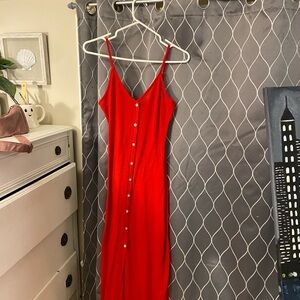 Elegant Red Button-Down Dress